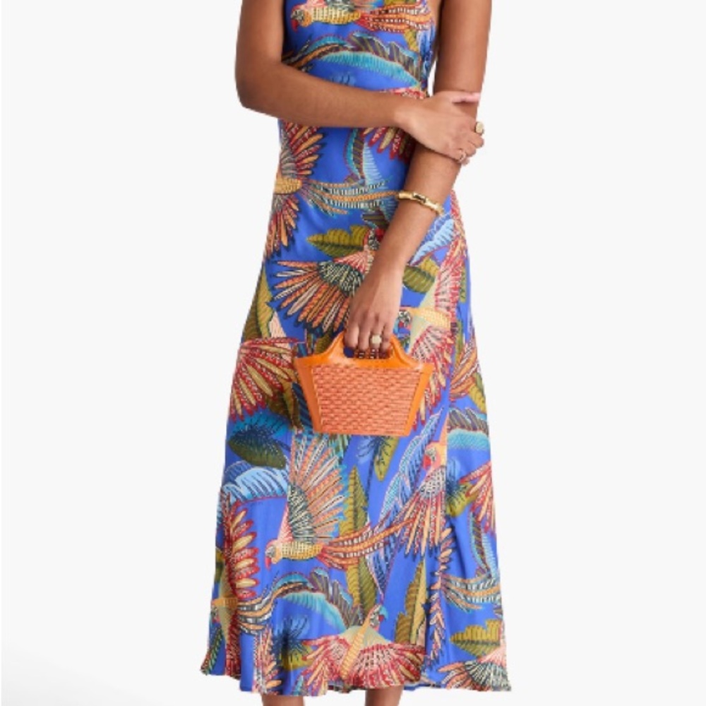 🦜 Farm Rio Blue Macaw Flight midi dress small - Picture 2 of 3